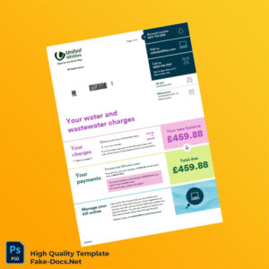 UK United Utilities Editable Water Bill Template in Word and PDF formats 4 page