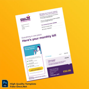 UK Utility Warehouse Editable Electricity Bill Template in Word and PDF formats 6 page