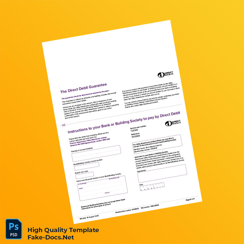 UK Utility Warehouse Ltd Editable Energy Bill Template in Word and PDF formats 6 page UK Utility Warehouse Ltd Editable Energy Bill Template in Word and PDF formats 6 page