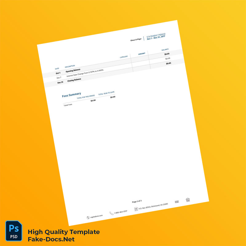 US Capital One Bank Statement Template in Word and PDF formats 3 page US Capital One Bank Statement Template in Word and PDF formats 3 page