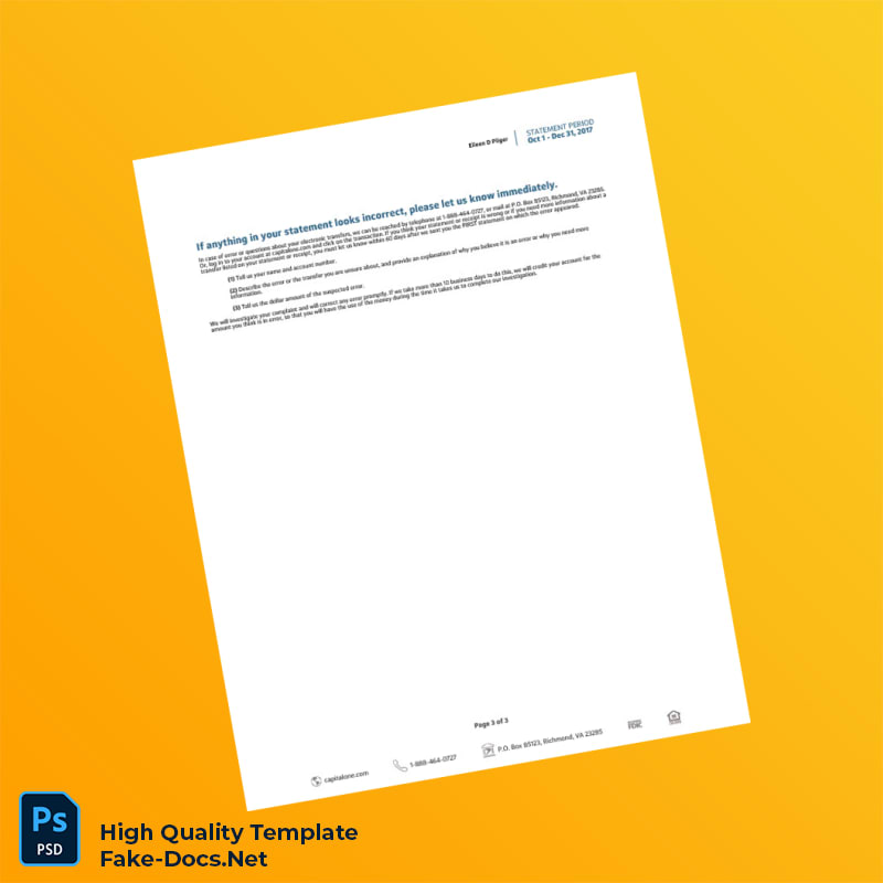 US Capital One Bank Statement Template in Word and PDF formats 3 page US Capital One Bank Statement Template in Word and PDF formats 3 page