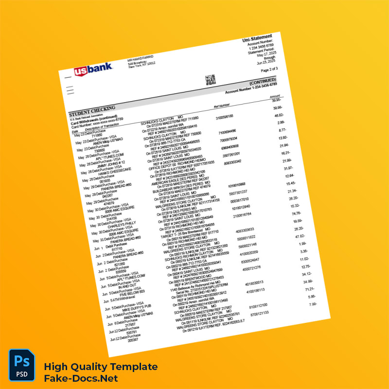 US U S Bank Statement Template in Word and PDF formats 3 page US U S Bank Statement Template in Word and PDF formats 3 page