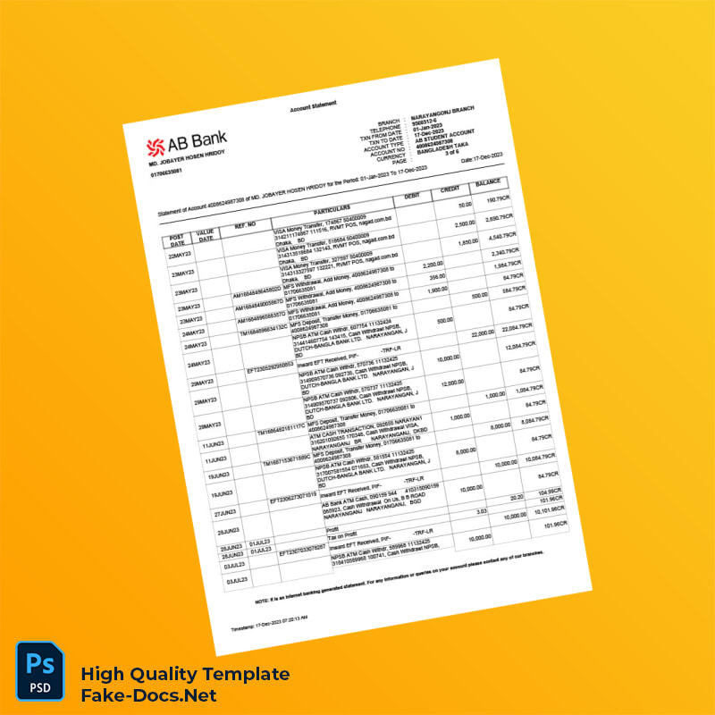 USA AB Bank Statement Template in Word and PDF formats 6 page USA AB Bank Statement Template in Word and PDF formats 6 page