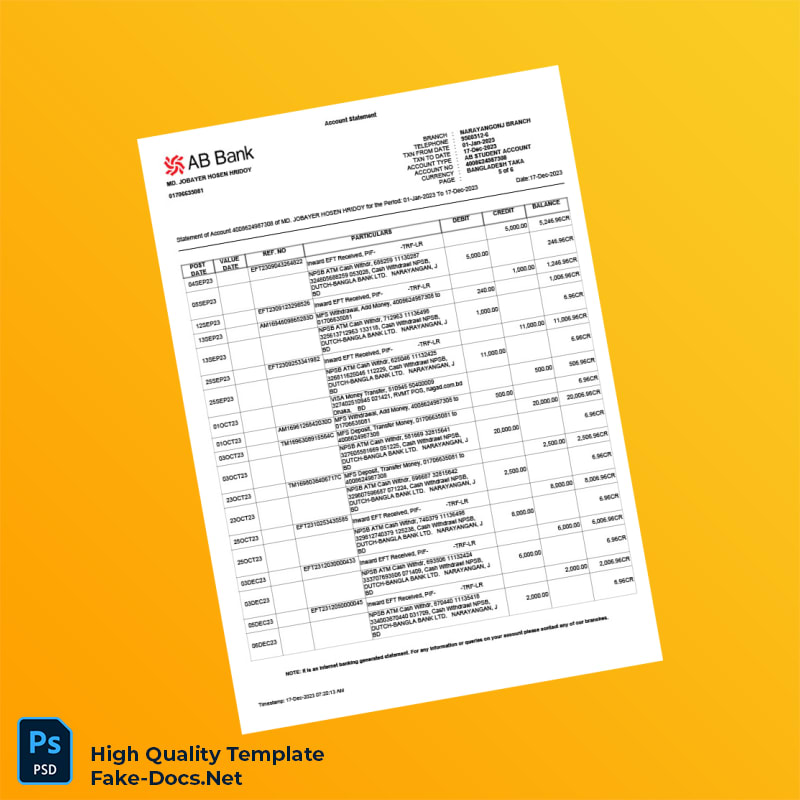 USA AB Bank Statement Template in Word and PDF formats 6 page USA AB Bank Statement Template in Word and PDF formats 6 page