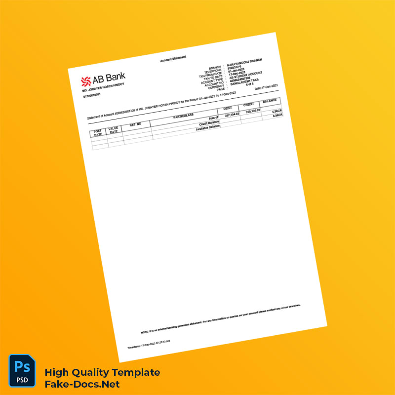 USA AB Bank Statement Template in Word and PDF formats 6 page USA AB Bank Statement Template in Word and PDF formats 6 page