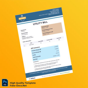 USA ACME Company Editable Utility Bill Template in Word and PDF formats 2 page
