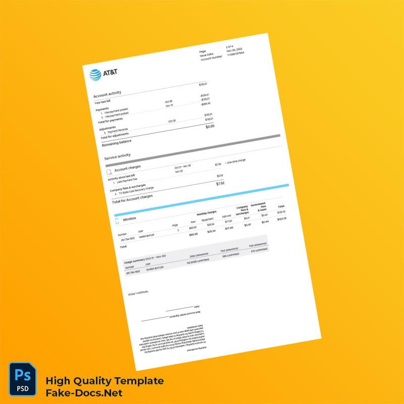 USA AT T Bill Summary Template in Word and PDF formats 4 page USA AT T Bill Summary Template in Word and PDF formats 4 page