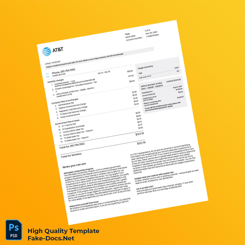 USA AT T Bill Summary Template in Word and PDF formats 4 page USA AT T Bill Summary Template in Word and PDF formats 4 page