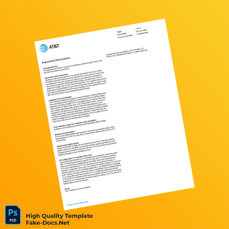 USA AT T Bill Summary Template in Word and PDF formats 4 page USA AT T Bill Summary Template in Word and PDF formats 4 page