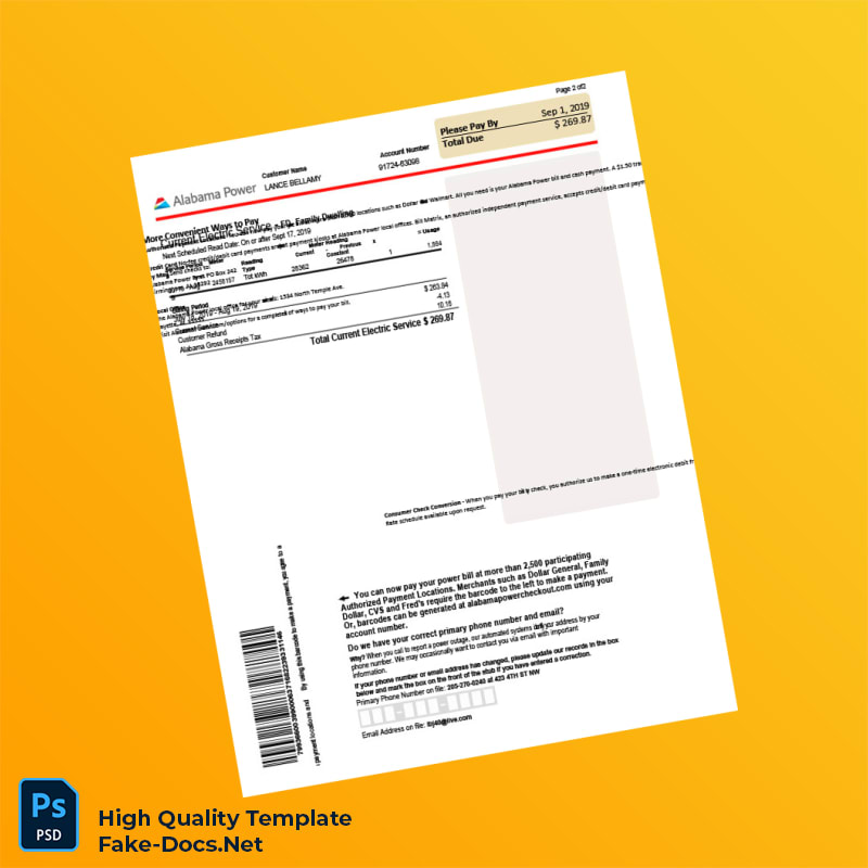 USA Alabama Power Editable Electricity Bill Template in Word and PDF formats 5 page USA Alabama Power Editable Electricity Bill Template in Word and PDF formats 5 page