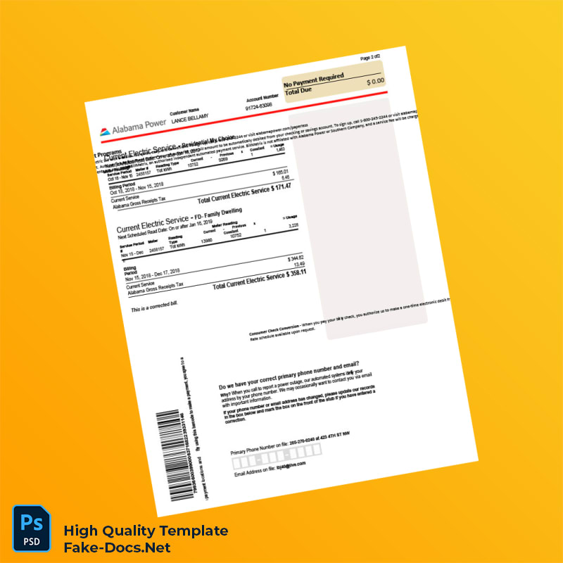 USA Alabama Power Editable Utility Bill Template in Word and PDF formats 4 page USA Alabama Power Editable Utility Bill Template in Word and PDF formats 4 page
