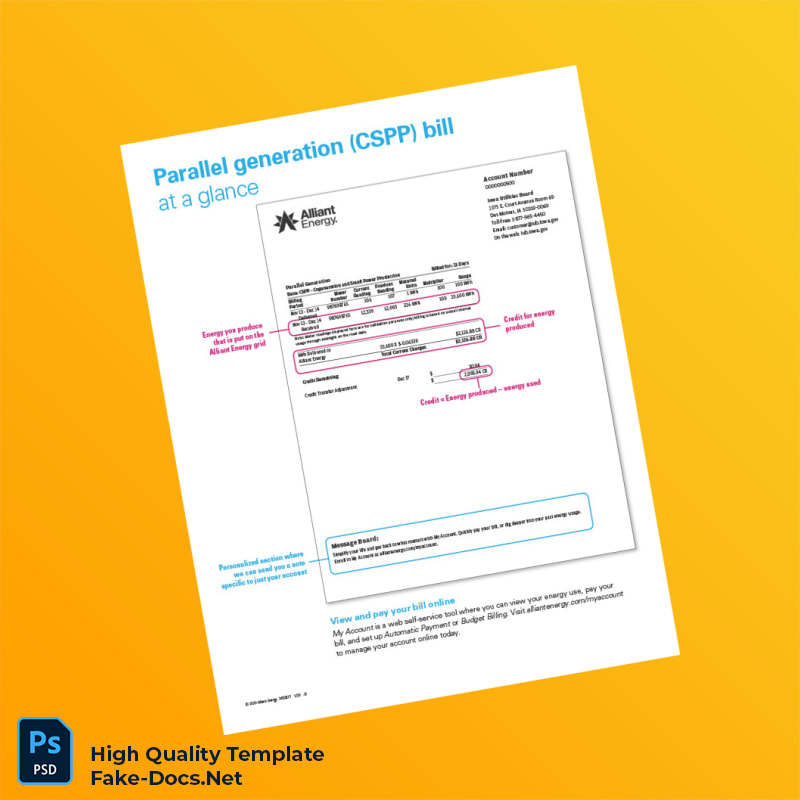 USA Alliant Energy Editable Parallel Generation CSPP Bill Template in Word and PDF formats 2 page USA Alliant Energy Editable Parallel Generation CSPP Bill Template in Word and PDF formats 2 page