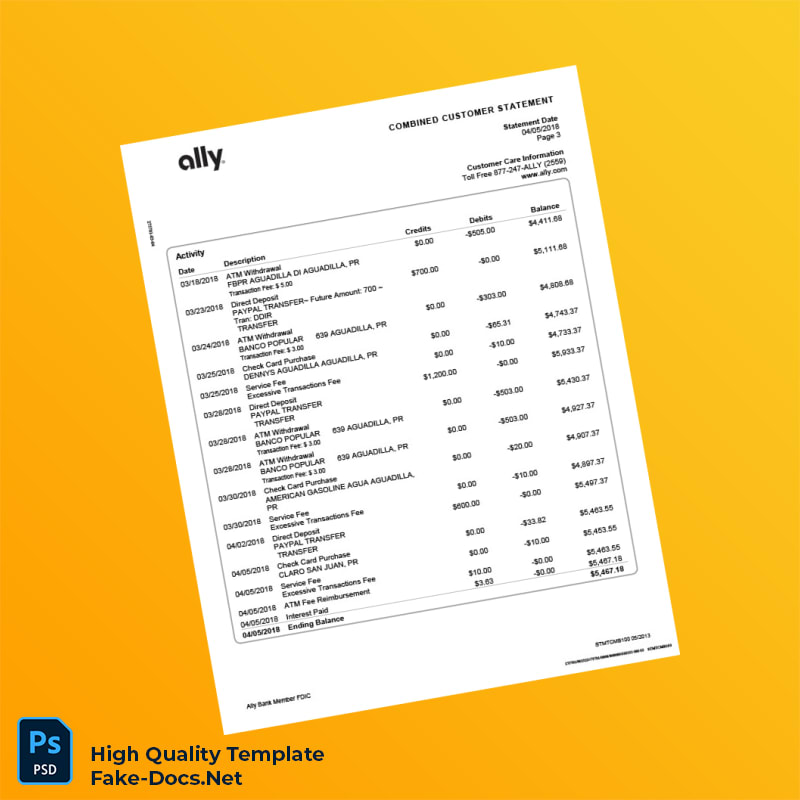 USA Ally Bank Statement Template in Word and PDF formats 4 page USA Ally Bank Statement Template in Word and PDF formats 4 page