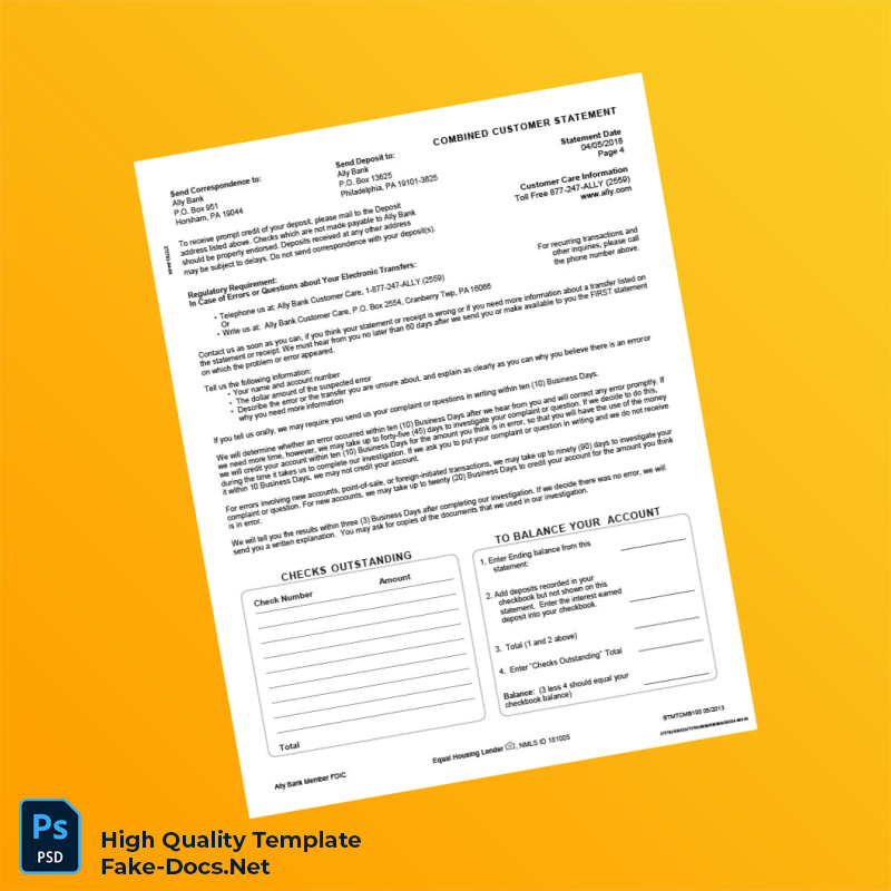 USA Ally Bank Statement Template in Word and PDF formats 4 page USA Ally Bank Statement Template in Word and PDF formats 4 page