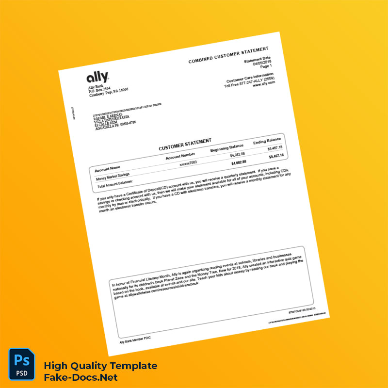 USA Ally Bank Statement Template in Word and PDF formats 4 page USA Ally Bank Statement Template in Word and PDF formats 4 page