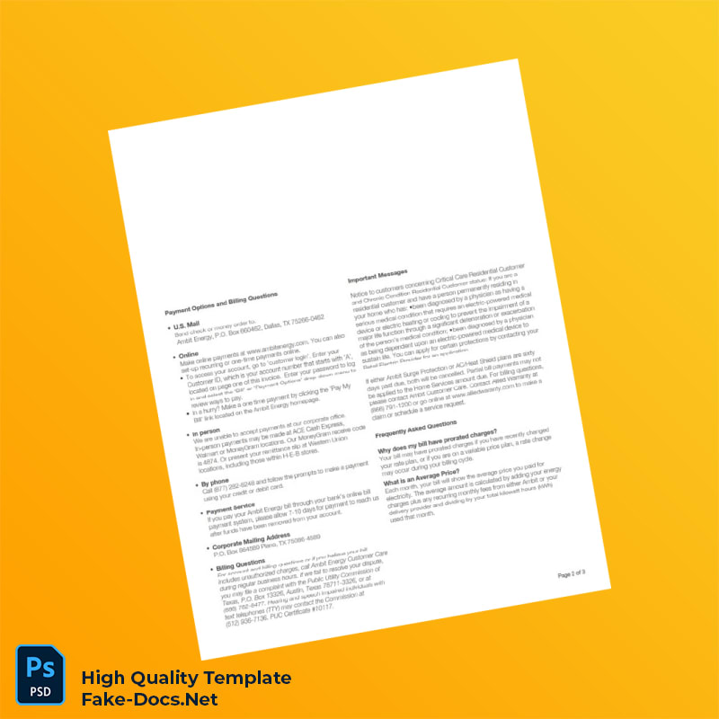 USA Ambit Energy Editable Electricity Bill Template in Word and PDF formats 3 page USA Ambit Energy Editable Electricity Bill Template in Word and PDF formats 3 page