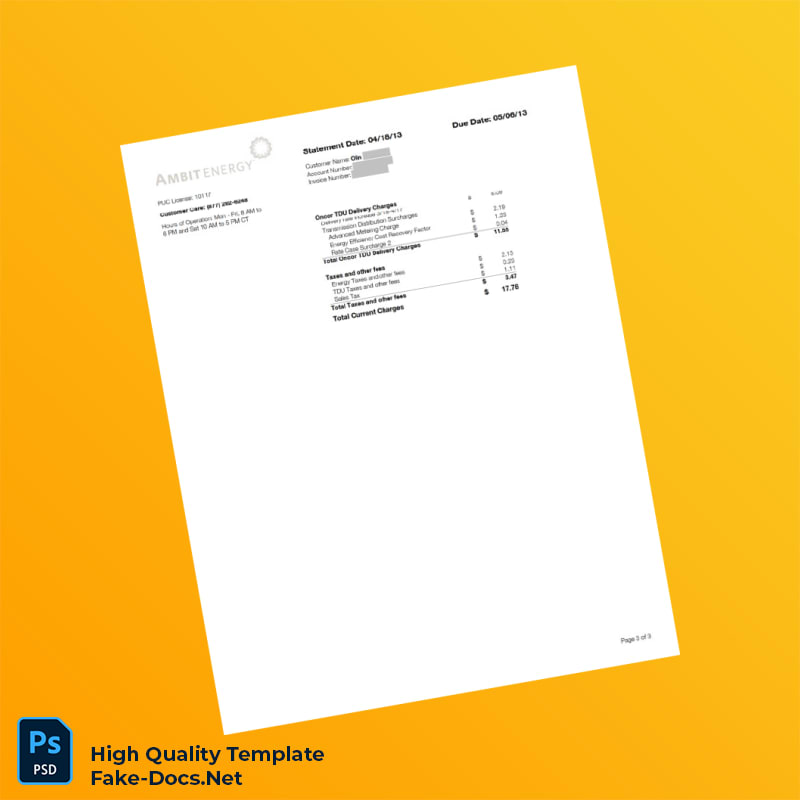 USA Ambit Energy Editable Electricity Bill Template in Word and PDF formats 3 page USA Ambit Energy Editable Electricity Bill Template in Word and PDF formats 3 page