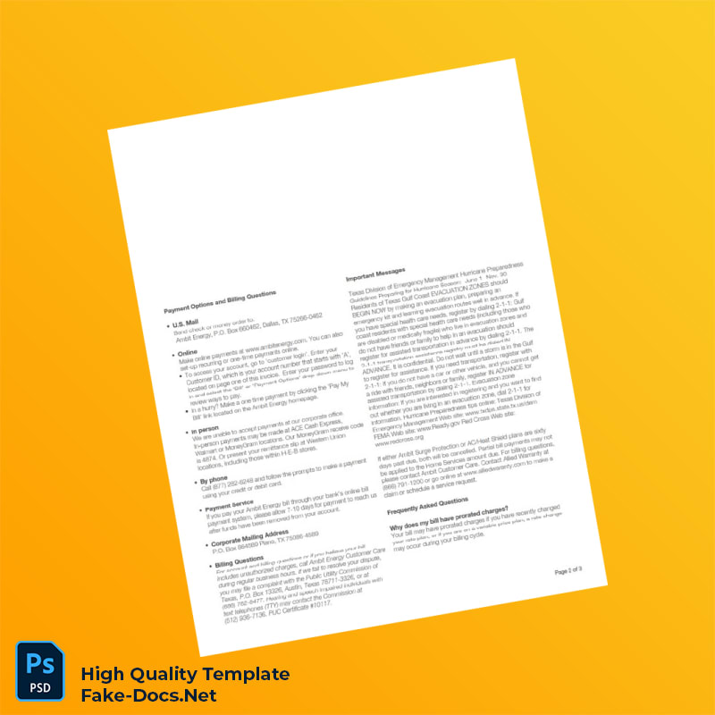 USA Ambit Energy Editable Utility Bill Template in Word and PDF formats 3 page USA Ambit Energy Editable Utility Bill Template in Word and PDF formats 3 page