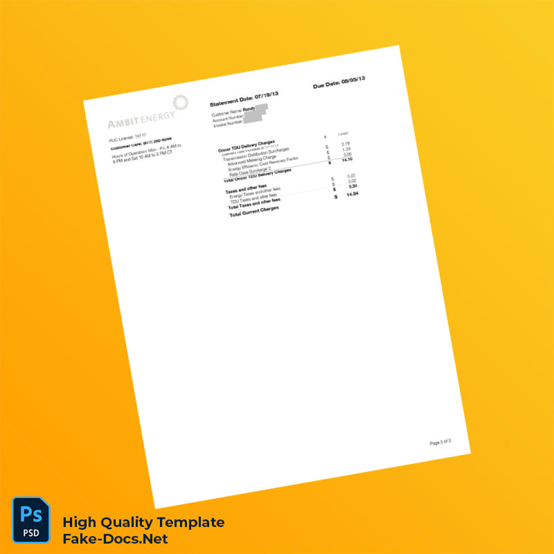 USA Ambit Energy Editable Utility Bill Template in Word and PDF formats 3 page USA Ambit Energy Editable Utility Bill Template in Word and PDF formats 3 page
