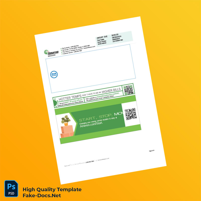 USA Ameren Editable Utility Bill Template in Word and PDF formats 4 page USA Ameren Editable Utility Bill Template in Word and PDF formats 4 page