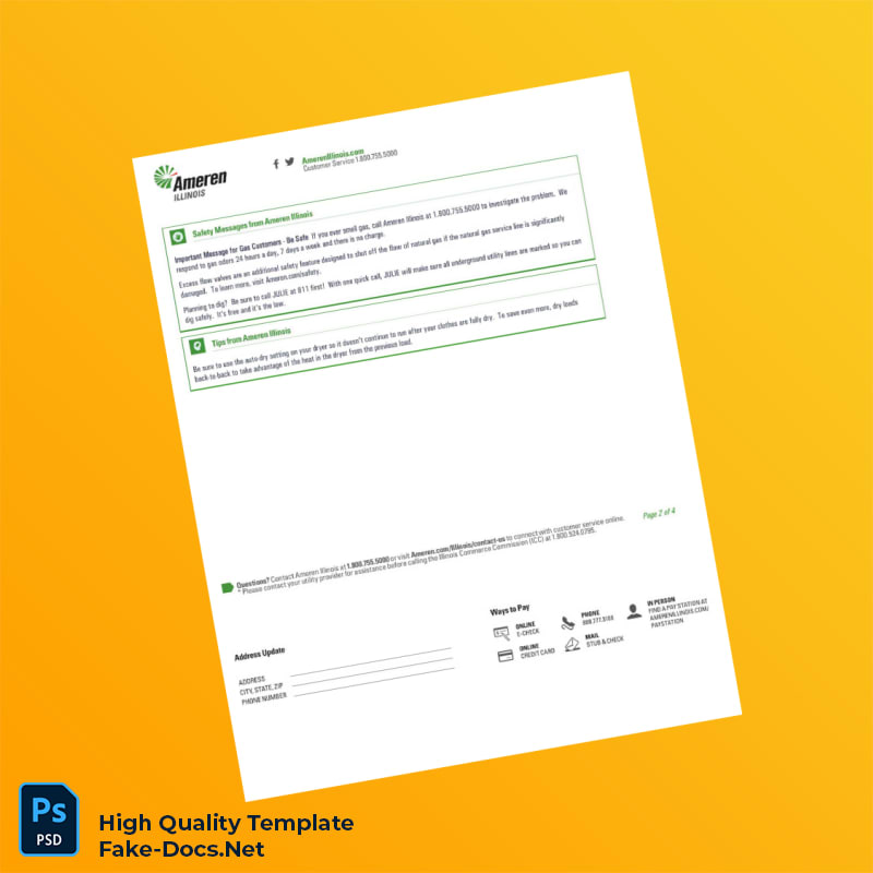 USA Ameren Illinois Editable Utility Bill Template in Word and PDF formats 4 page USA Ameren Illinois Editable Utility Bill Template in Word and PDF formats 4 page