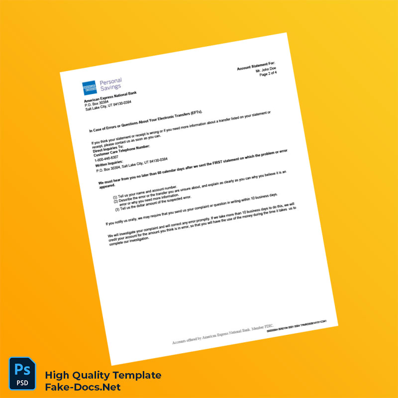 USA American Express Bank Statement Template in Word and PDF formats 5 page USA American Express Bank Statement Template in Word and PDF formats 5 page