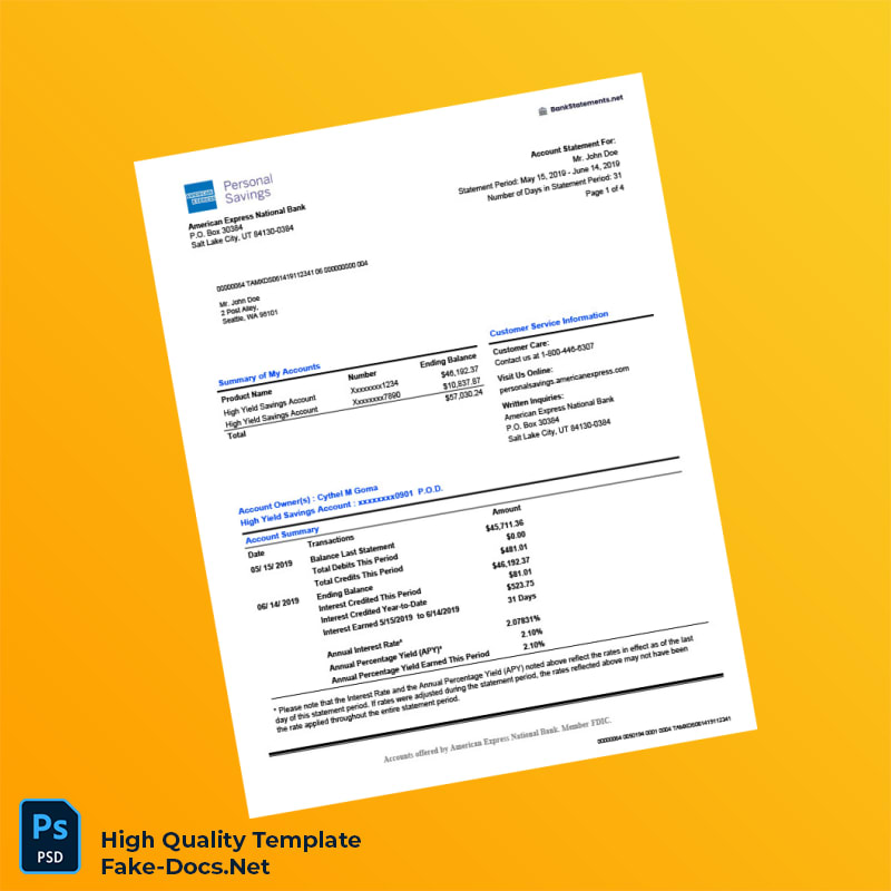 USA American Express Bank Statement Template in Word and PDF formats 5 page USA American Express Bank Statement Template in Word and PDF formats 5 page