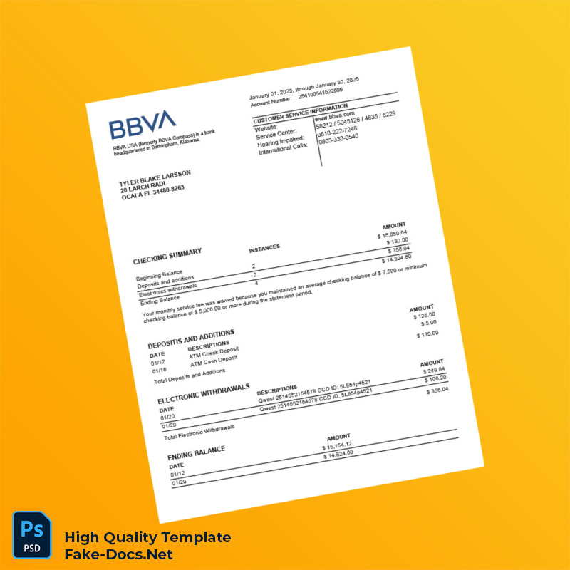 USA BBAV Bank Statement Template in Word and PDF formats USA BBAV Bank Statement Template in Word and PDF formats