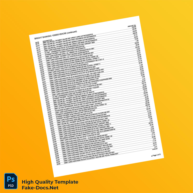 USA BBT Bank Statement Template in Word and PDF formats 5 page USA BBT Bank Statement Template in Word and PDF formats 5 page