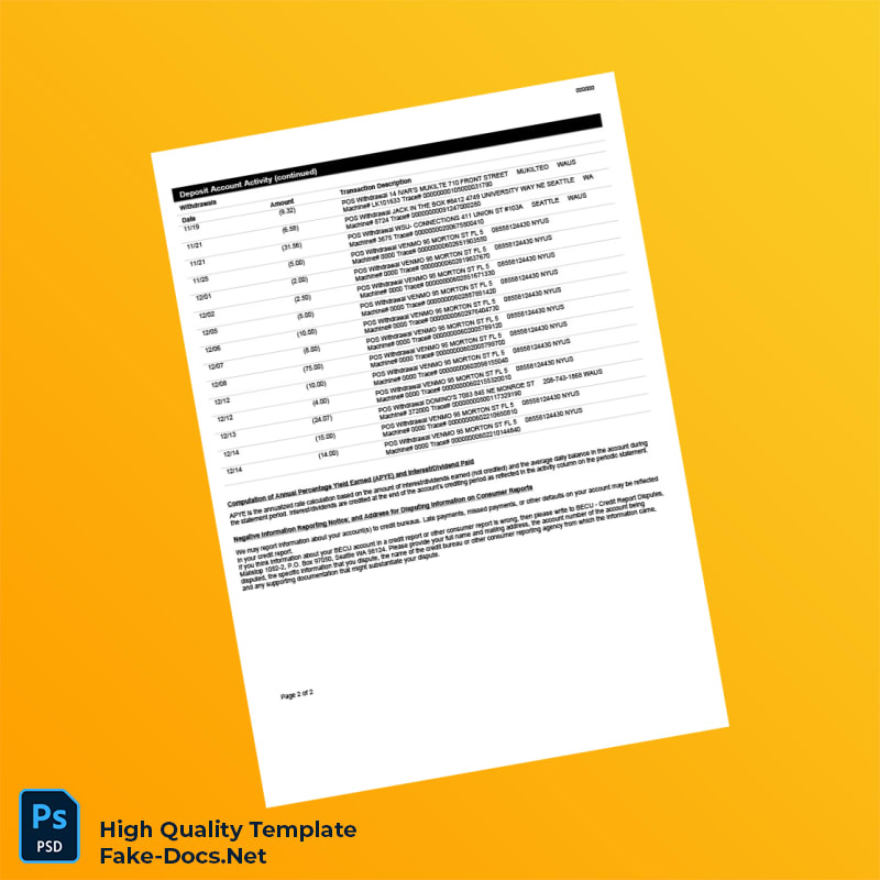 USA BECU Bank Statement Template in Word and PDF formats 2 page USA BECU Bank Statement Template in Word and PDF formats 2 page