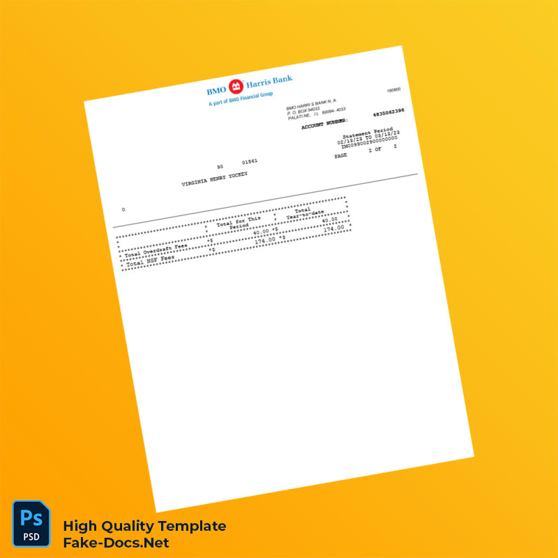USA BMO Harris Bank Statement Template in Word and PDF formats 4 page USA BMO Harris Bank Statement Template in Word and PDF formats 4 page