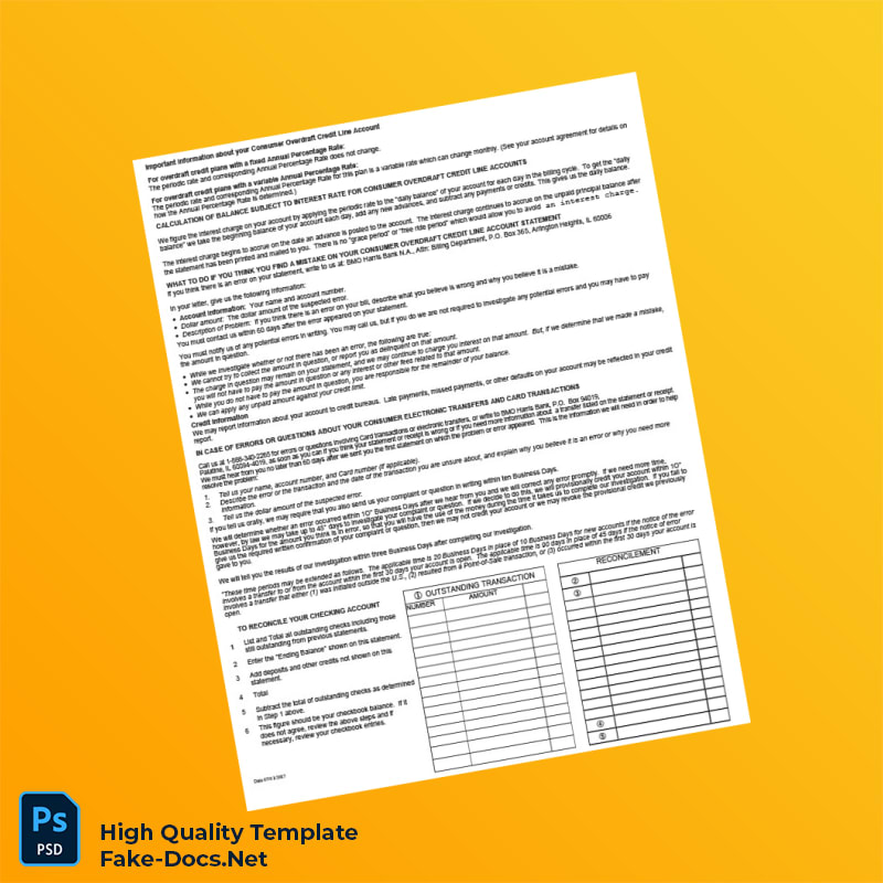 USA BMO Harris Bank Statement Template in Word and PDF formats 4 page USA BMO Harris Bank Statement Template in Word and PDF formats 4 page