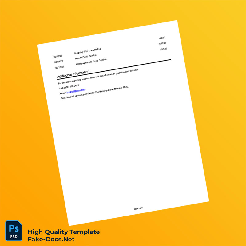 USA Bancorp Bank Account Statement Template in Word and PDF formats 2 page USA Bancorp Bank Account Statement Template in Word and PDF formats 2 page