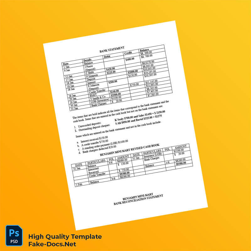 USA Bank Statement Reconciliation Guide Template in Word and PDF formats 4 page USA Bank Statement Reconciliation Guide Template in Word and PDF formats 4 page