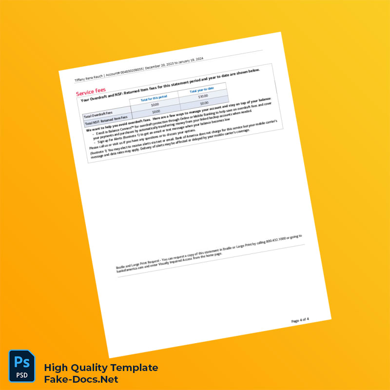 USA Bank of America Account Statement Template in Word and PDF formats 4 page USA Bank of America Account Statement Template in Word and PDF formats 4 page