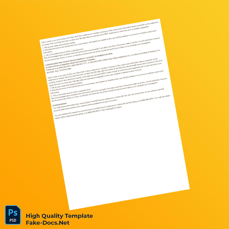 USA Bank of America Billing Bank Statement Template in Word and PDF formats 2 page USA Bank of America Billing Bank Statement Template in Word and PDF formats 2 page