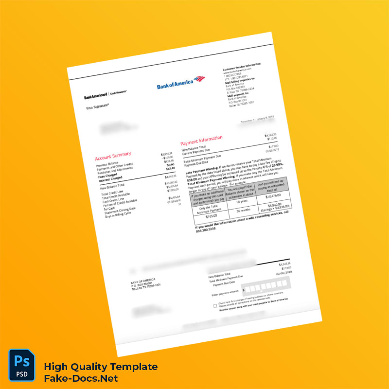 USA Bank of America Credit Card Statement Template in Word and PDF formats USA Bank of America Credit Card Statement Template in Word and PDF formats