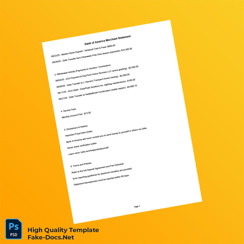 USA Bank of America Merchant Statement Template in Word and PDF formats 2 page USA Bank of America Merchant Statement Template in Word and PDF formats 2 page