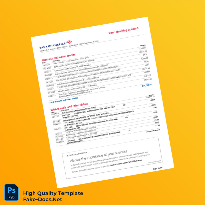 USA Bank of America Statement Template in Word and PDF formats 6 page USA Bank of America Statement Template in Word and PDF formats 6 page