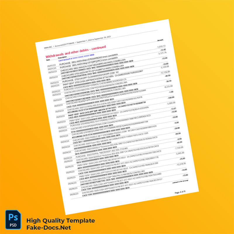 USA Bank of America Statement Template in Word and PDF formats 6 page USA Bank of America Statement Template in Word and PDF formats 6 page