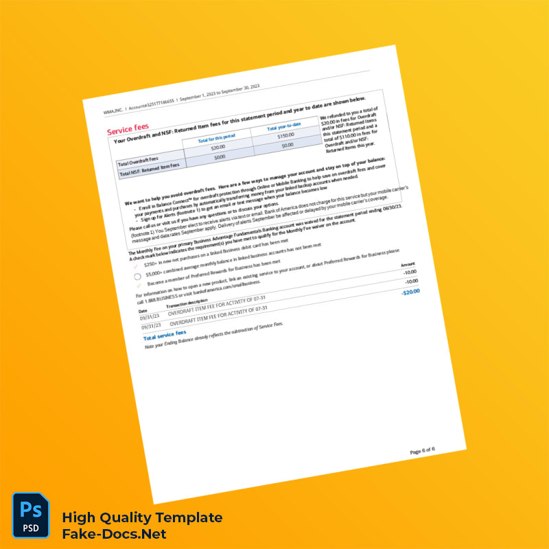 USA Bank of America Statement Template in Word and PDF formats 6 page USA Bank of America Statement Template in Word and PDF formats 6 page