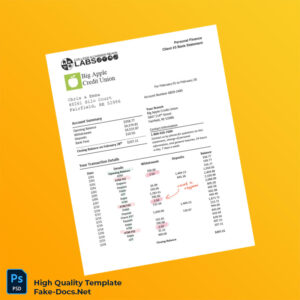 USA Big Apple Credit Union Bank Statement Template in Word and PDF formats USA Big Apple Credit Union Bank Statement Template in Word and PDF formats