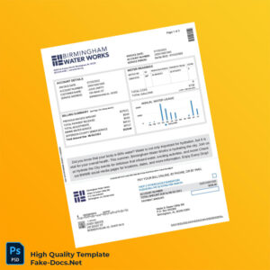 USA Birmingham Water Works Editable Water Bill Template in Word and PDF formats 4 page