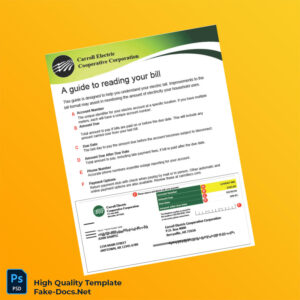 USA Carroll Electric Cooperative Corporation Editable Electricity Bill Template in Word and PDF formats 2 page