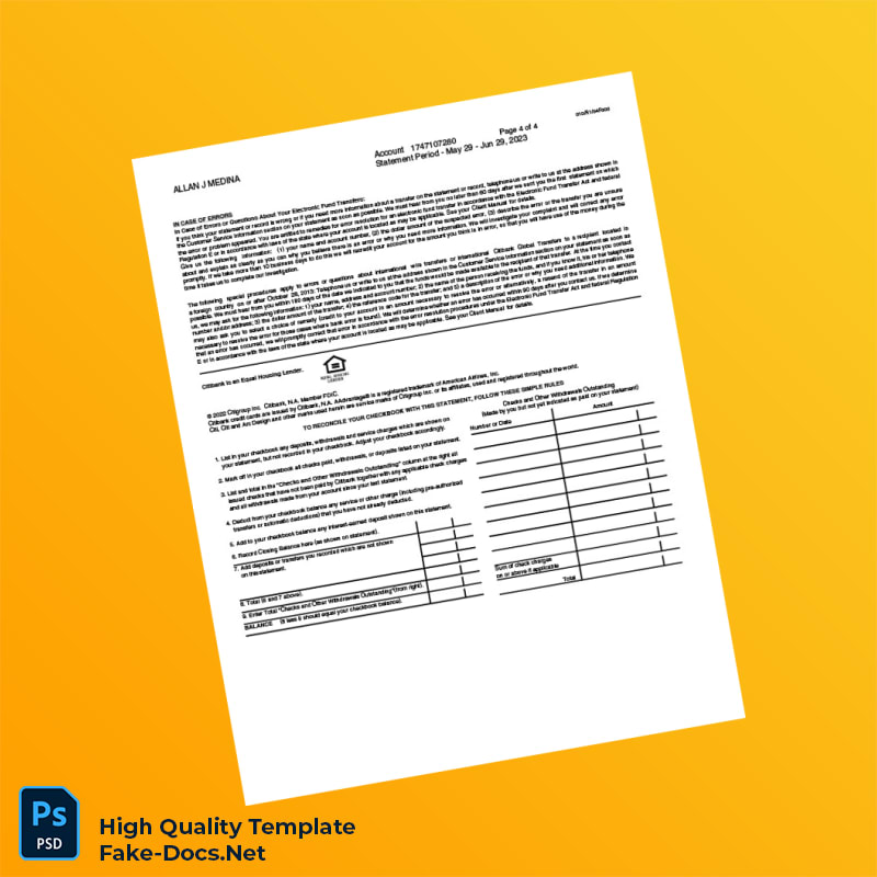 USA Citibank Bank Statement Template in Word and PDF formats 4 page USA Citibank Bank Statement Template in Word and PDF formats 4 page