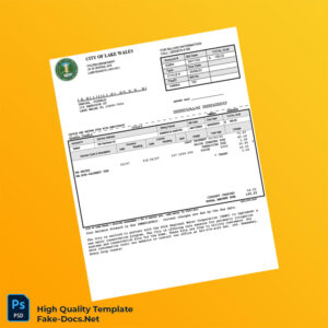 USA City of Lake Wales Utilities Department Editable Water Bill Template in Word and PDF formats