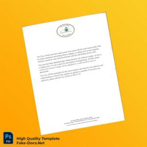 USA City of Paris Editable Utility Bill Notice Template in Word and PDF formats