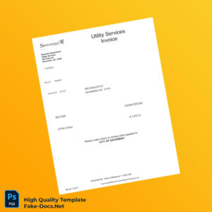 USA City of Savannah Editable Utility Bill Template in Word and PDF formats
