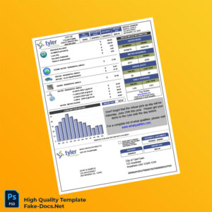 USA City of Tylertown Editable Utility Bill Template in Word and PDF formats