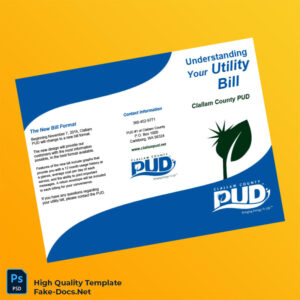 USA Clallam County PUD Editable Utility Bill Template in Word and PDF formats 2 page